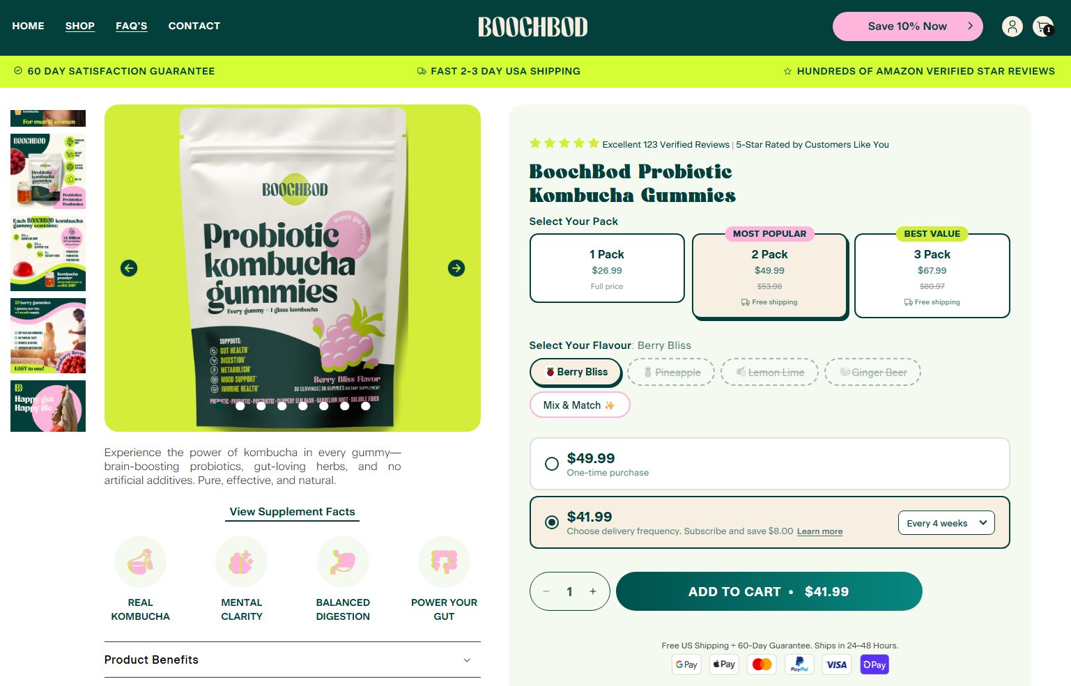 BoochBod Probiotic Kombucha Gummies - Shopify product page